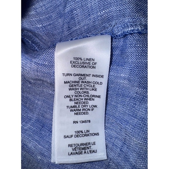 Vineyard Vines 100% linen CROSS DYED EMBROIDERED LINEN TOP IN MARLIN - Picture 6 of 7